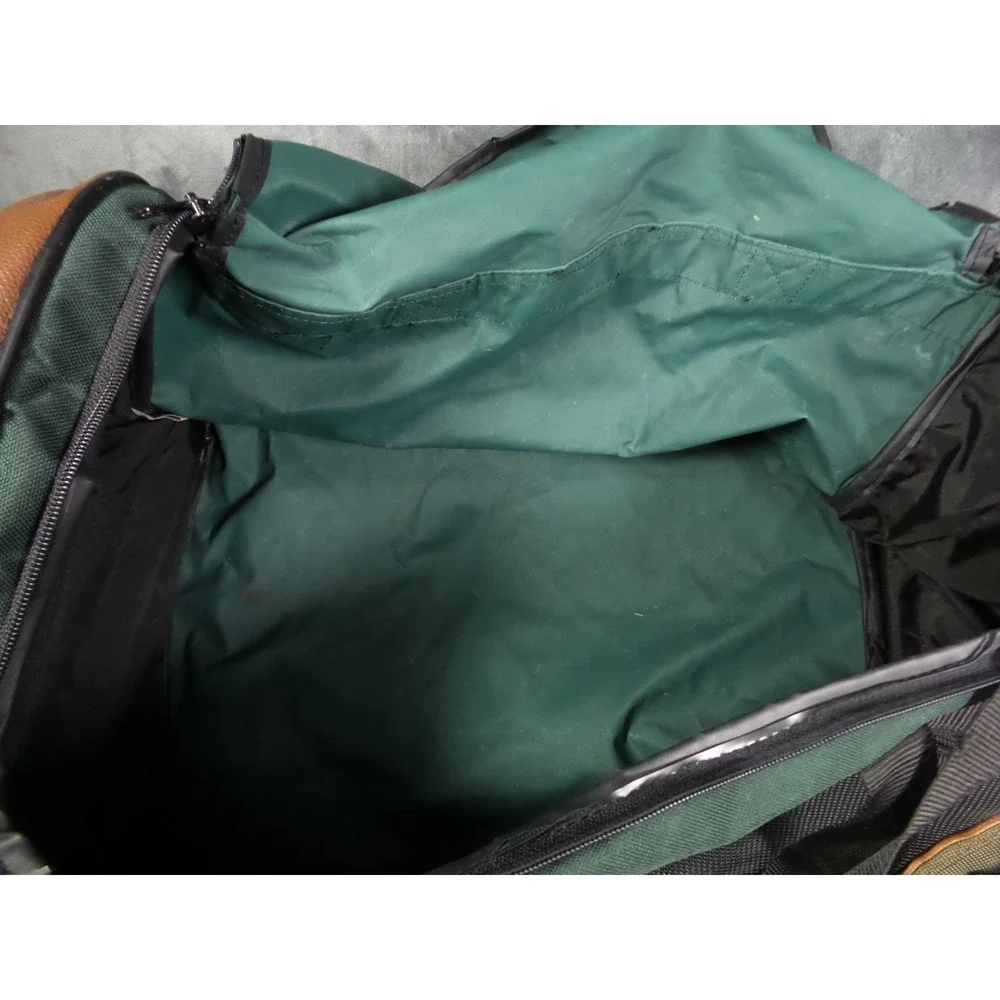 Vintage Jeep Motors Travel Equipment Duffel Bag Green Brown 90s Patch Logo Gym